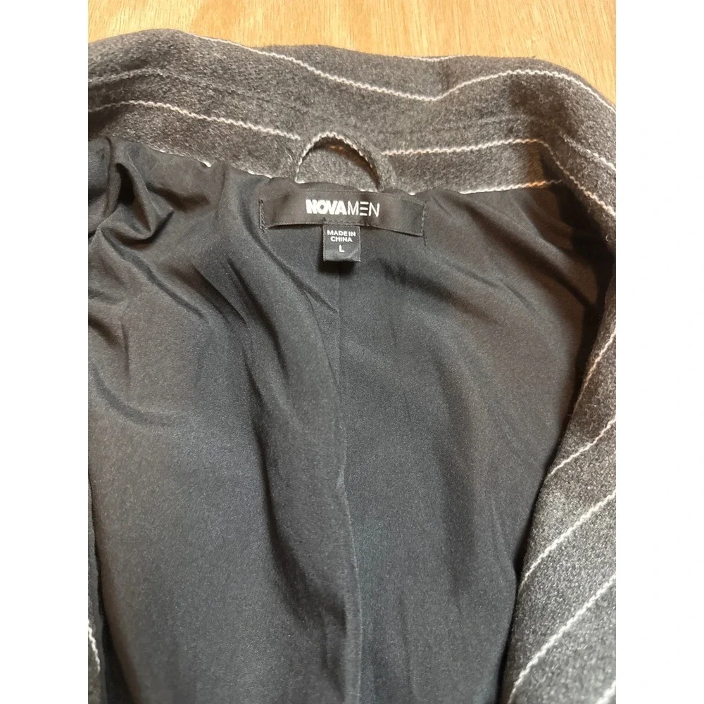 Fashion Nova Men Pinstripe Shirt Jacket Charcoal Grey White Stripe Size L